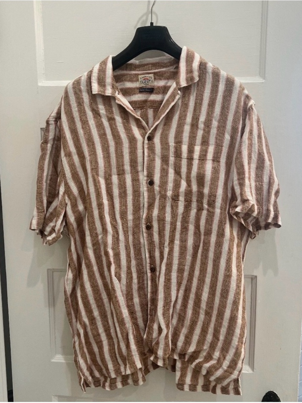 Faherty Brown and White Striped Casual Button-Down Shirt